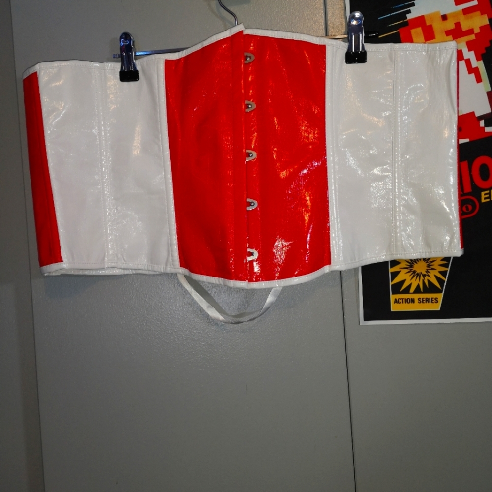 Goth Red And White Pvc Underbust Corset